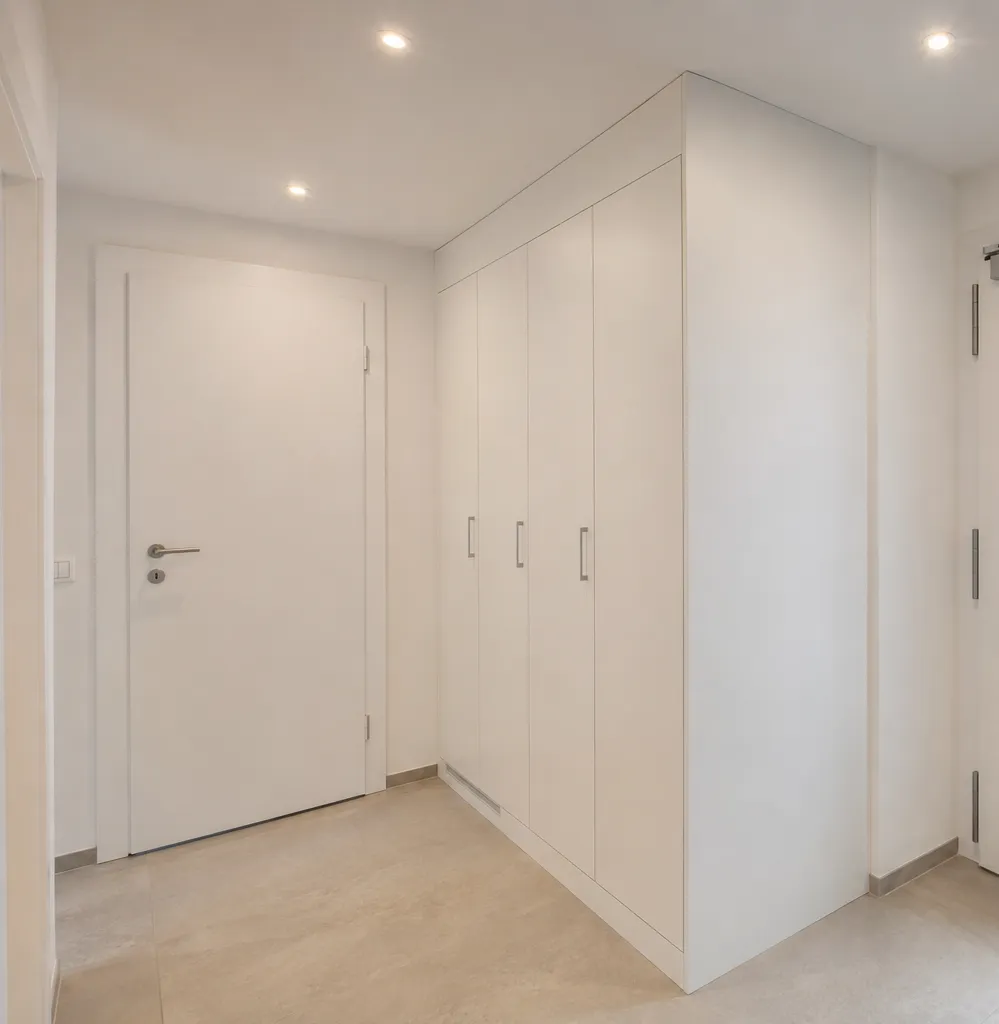 Eingangsbereich mit raumhohem Einbauschrank und hellem Plattenboden